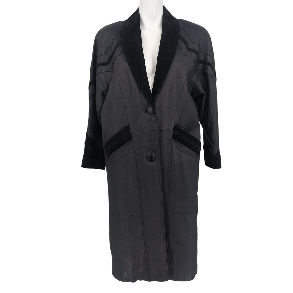 Vtg Leather Suede Trench Coat Button Up Oversized 90s Indie Sleaze Small Petite
